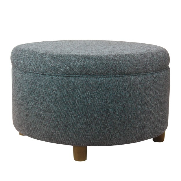 Large Round Storage Ottoman Textured Navy Homepop