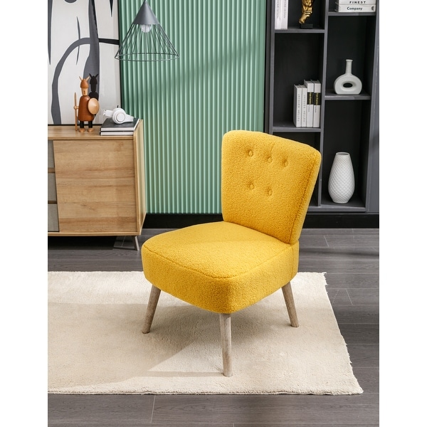 Teddy Fabric Button Accent Slipper Chair With Wooden Legs For Dining Room Living Room Bedroom