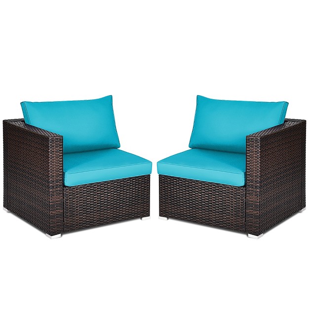 Costway 4pcs Patio Rattan Corner Sofa With Blue Cushion