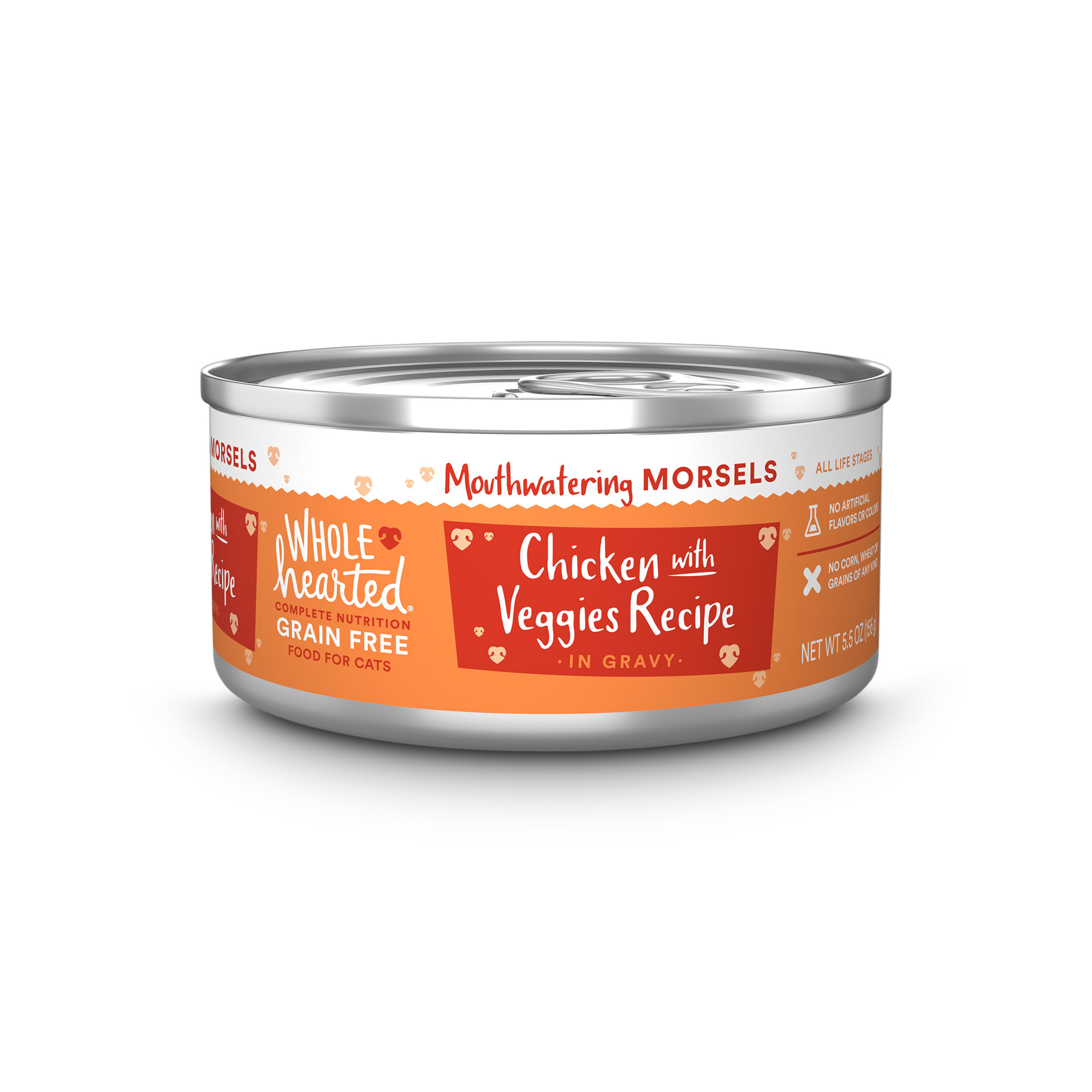 WHOLEHEARTED All Life Stages Grain-Free Chicken with Veggies Recipe Morsels in Gravy Wet Cat Food， 5.5 oz.， Case of 12