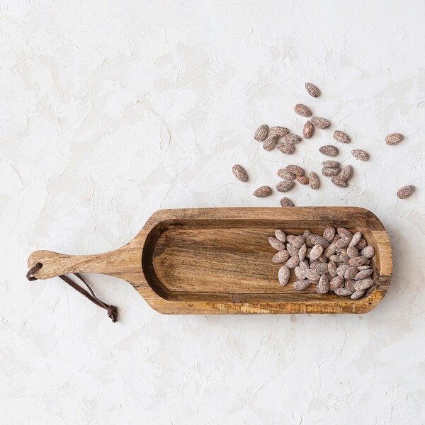 Wood Serving Tray with Handle and Leather Tie - 17.0