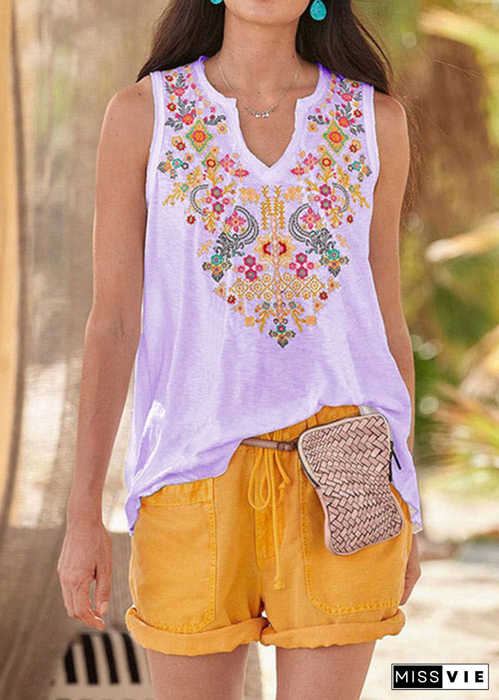 Casual Light Yellow Ethnic Style Top Womens T Shirt Vest