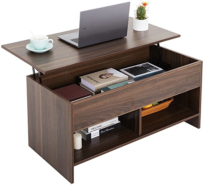 Furinno Lift Top Wooden Coffee Table, Walnut Brown