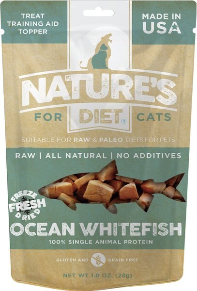 Nature's Diet Whitefish Raw Freeze-Dried Cat Treats， 1-oz pouch