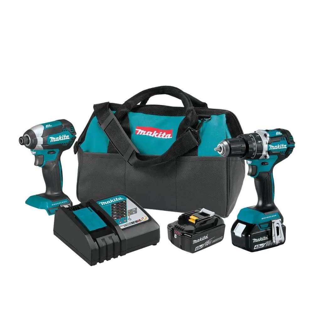 Makita 18V LXT Lithium-Ion Brushless Cordless Hammer Drill And Impact Driver Combo Kit (2-Tool) w/ (2) 4Ah Batteries， Bag