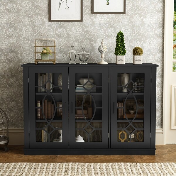 3 Tempered Glass Door Sideboard Buffet Storage Cabinet - 47.2