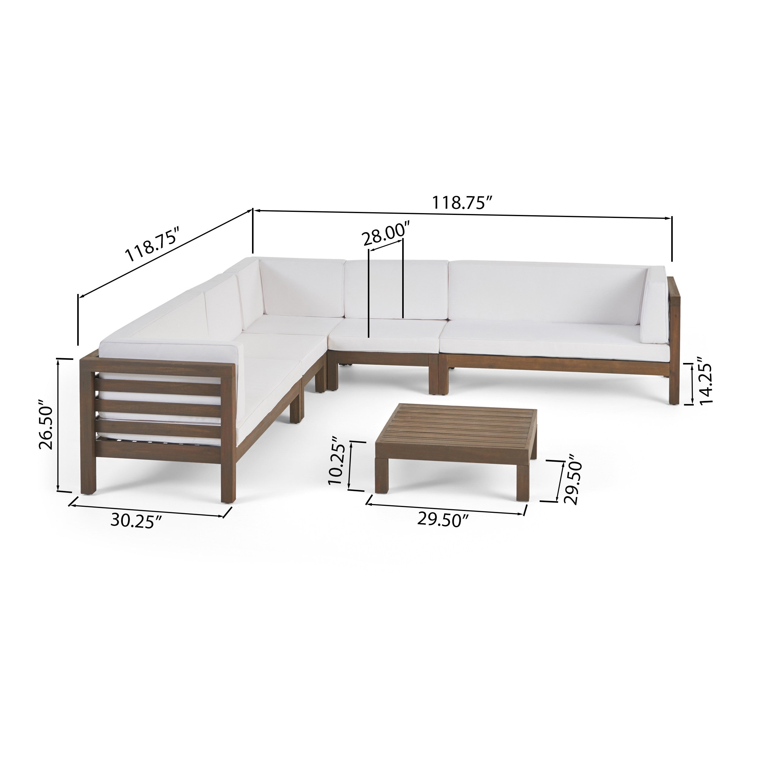 Emma Outdoor 7 Seater Acacia Wood Sectional Sofa Set