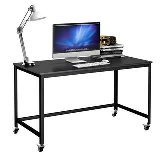 Costway 47.5 in. Rectangule Black Wood Rolling Computer Desk Metal Frame LapTop Table Study Workstation HW54475BK