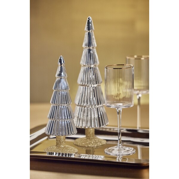 Dembe 9.5 Glass Tree on Gold Glitter Base，Set of 2