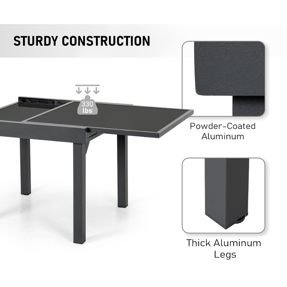 VredHom Outdoor Tempered Glass Top Aluminum Extendable Dining Table   35.4 in W x 35.4 70.9 in L x 29.5 in H