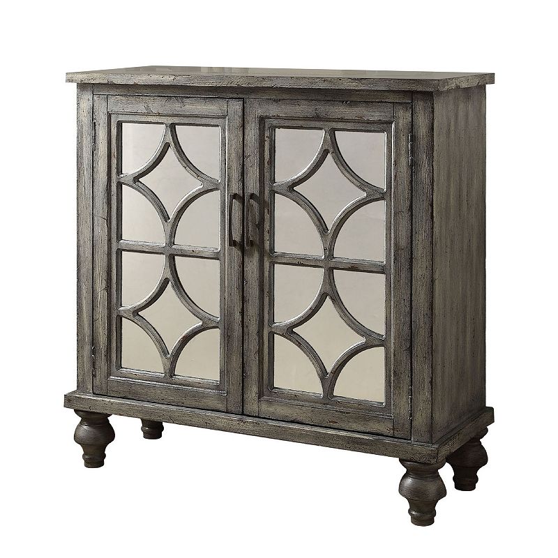 Storage Cabinet with 2 Doors and Diamond Mirror Trim， Weathered Gray