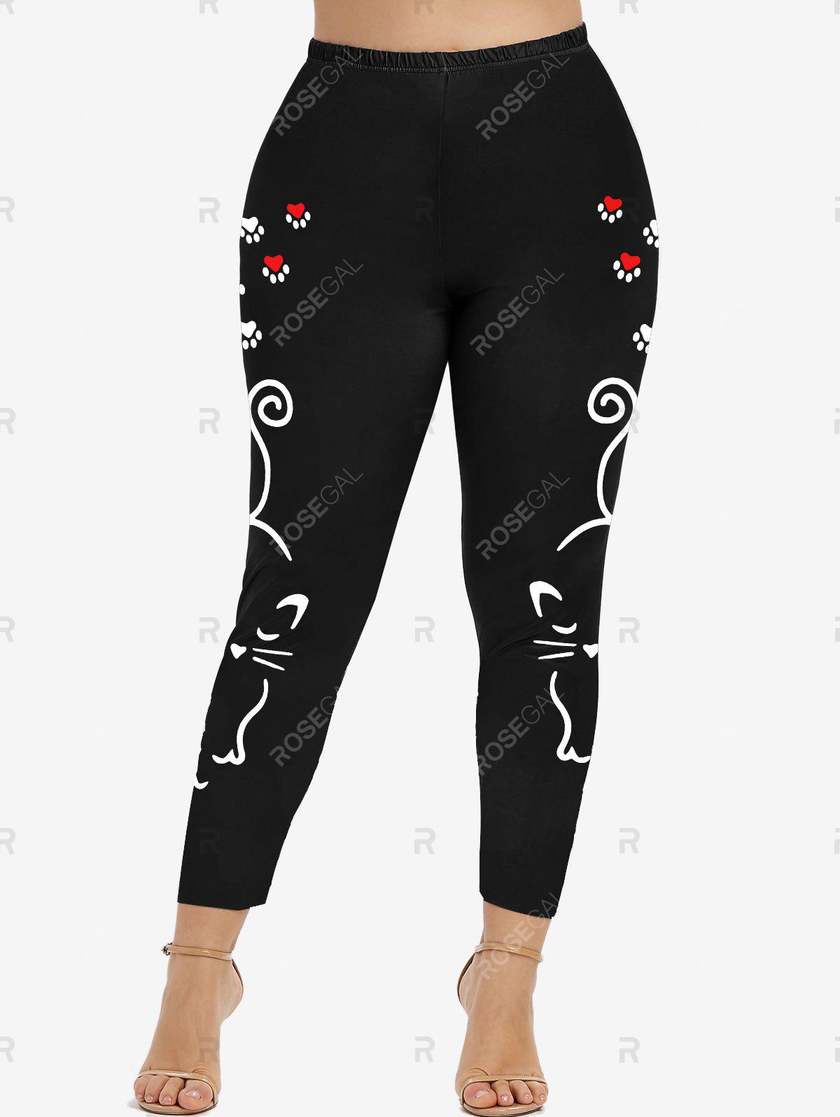 Cat Printed Tee and Cartoon Cat Printed Leggings Plus Size Outfit