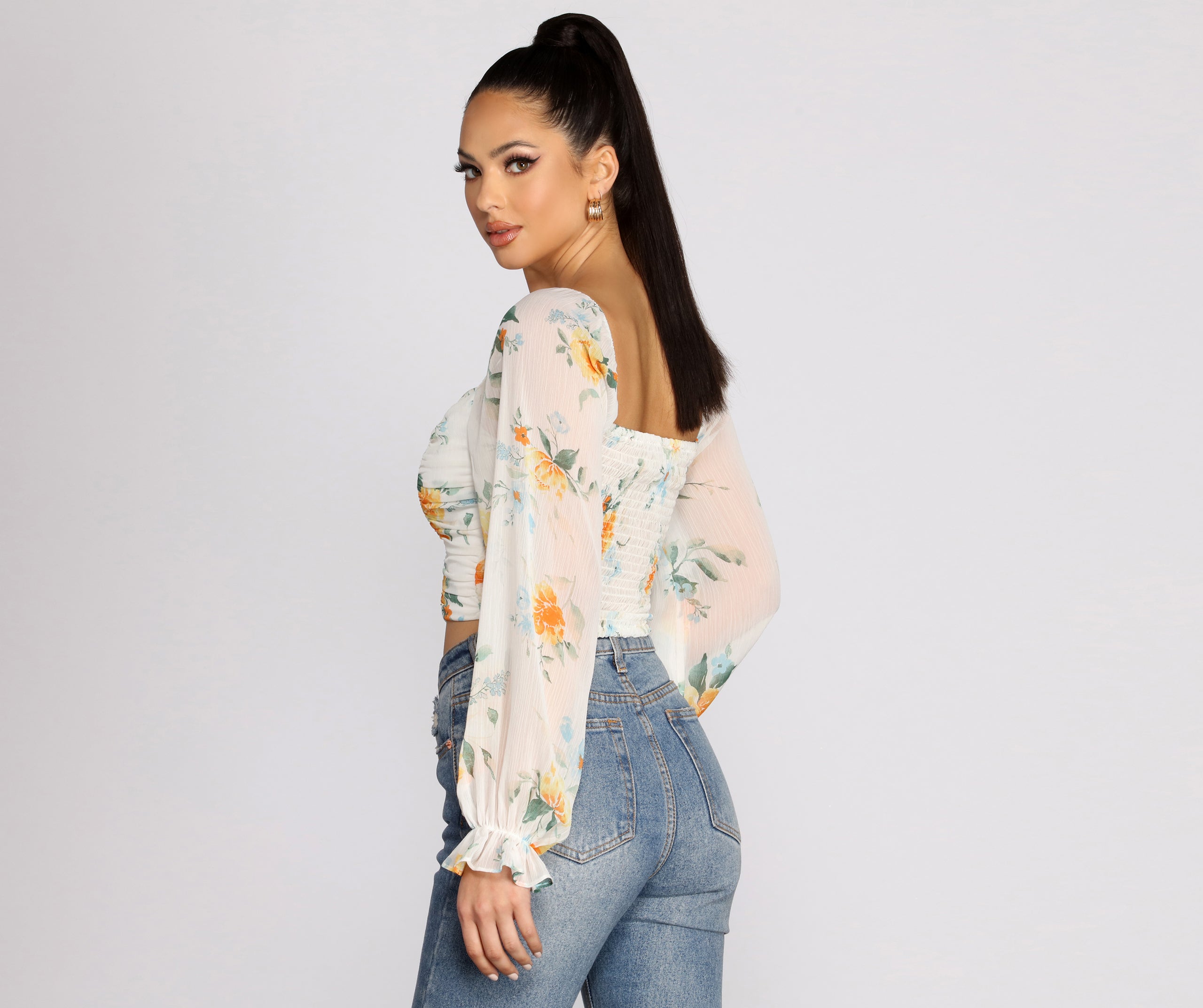 Floral Sweetheart Ruched Crop Top