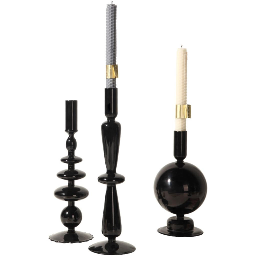 Candle Holder Black Glass Cylindrical Taper Pillar Candlesticks Livng Room Dining Table Decoration Centerpieces Coffee Table