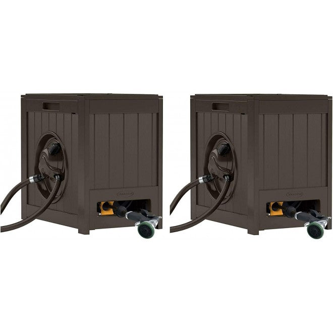 Suncast 125′ Aquawinder Auto Rewind Water Powered Yard Hose Reel, Java (2 Pack)