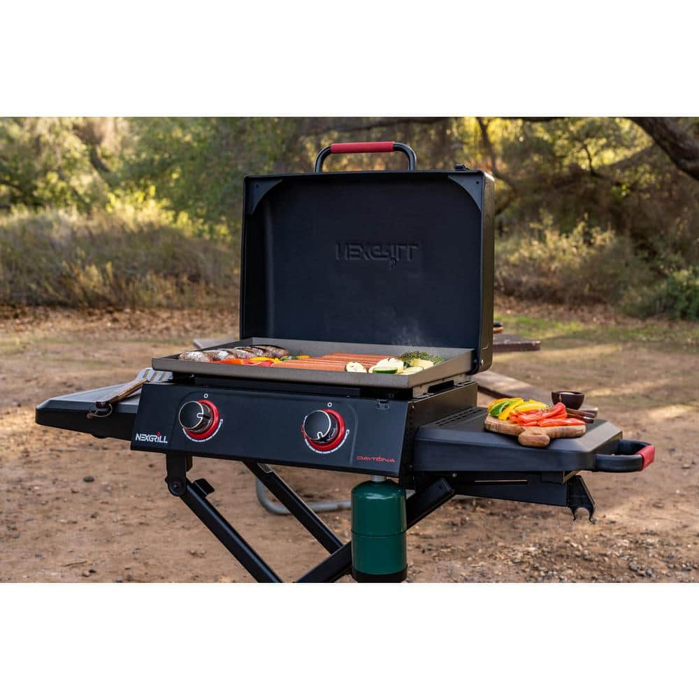 Nexgrill Daytona 2-Burner 21 in. Propane Gas Griddle with Foldable Cart in Black 720-1075B