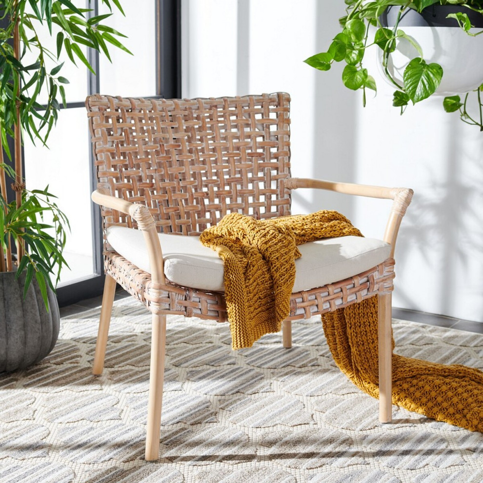 Lettie Rattan Accent Chair Natural White Wash/White   Modern   Armchairs And Accent Chairs   by Virgil Stanis Design  Houzz