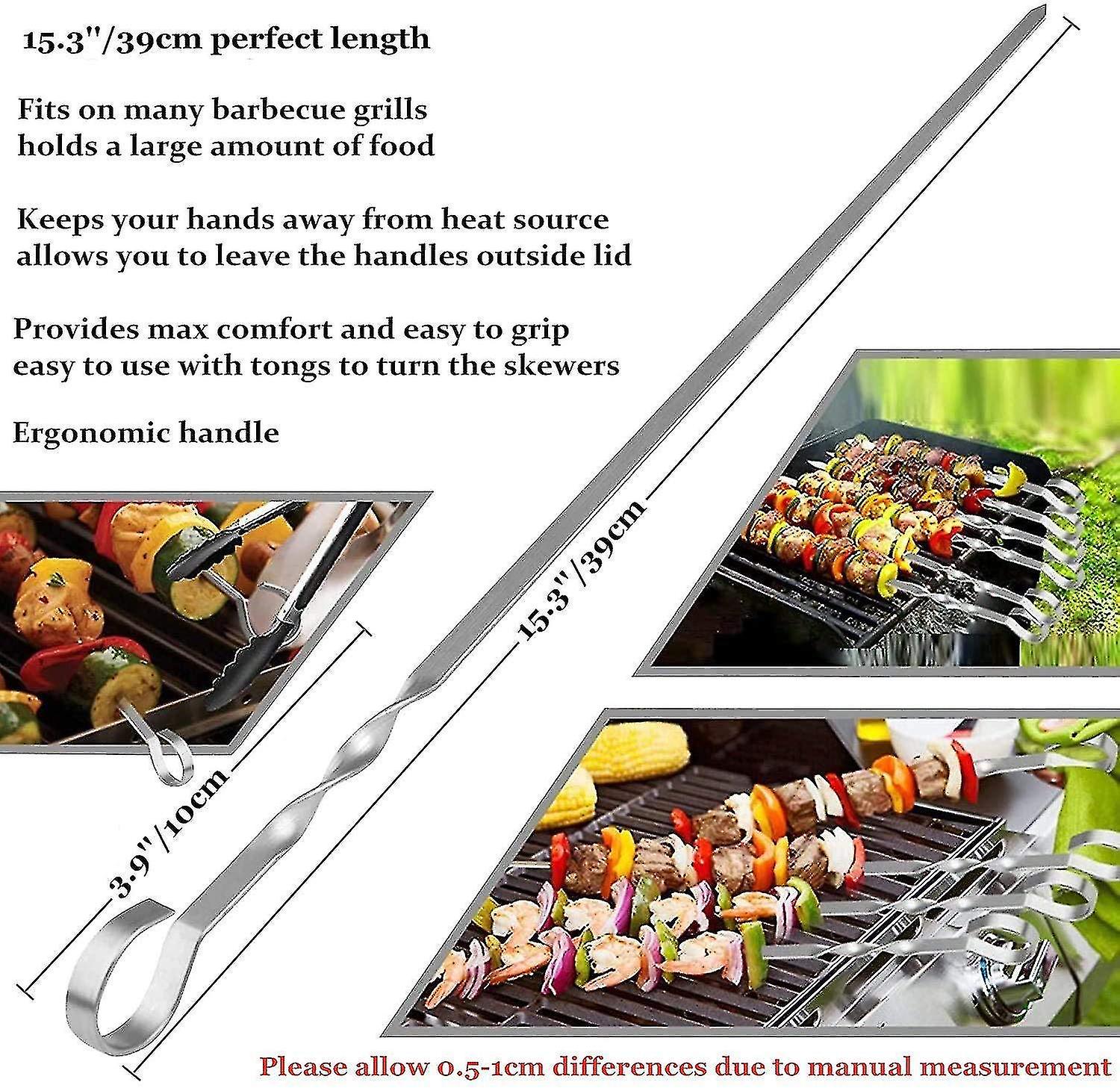 Barbecue Skewers - Set Of 20 Stainless Steel Kebab Skewers Bbq Sticks 39cm Long Flat Metal Reusable