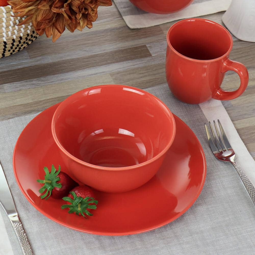 Gibson Home Mercer 12-Piece Red Round Stoneware Dinnerware Set 985116143M