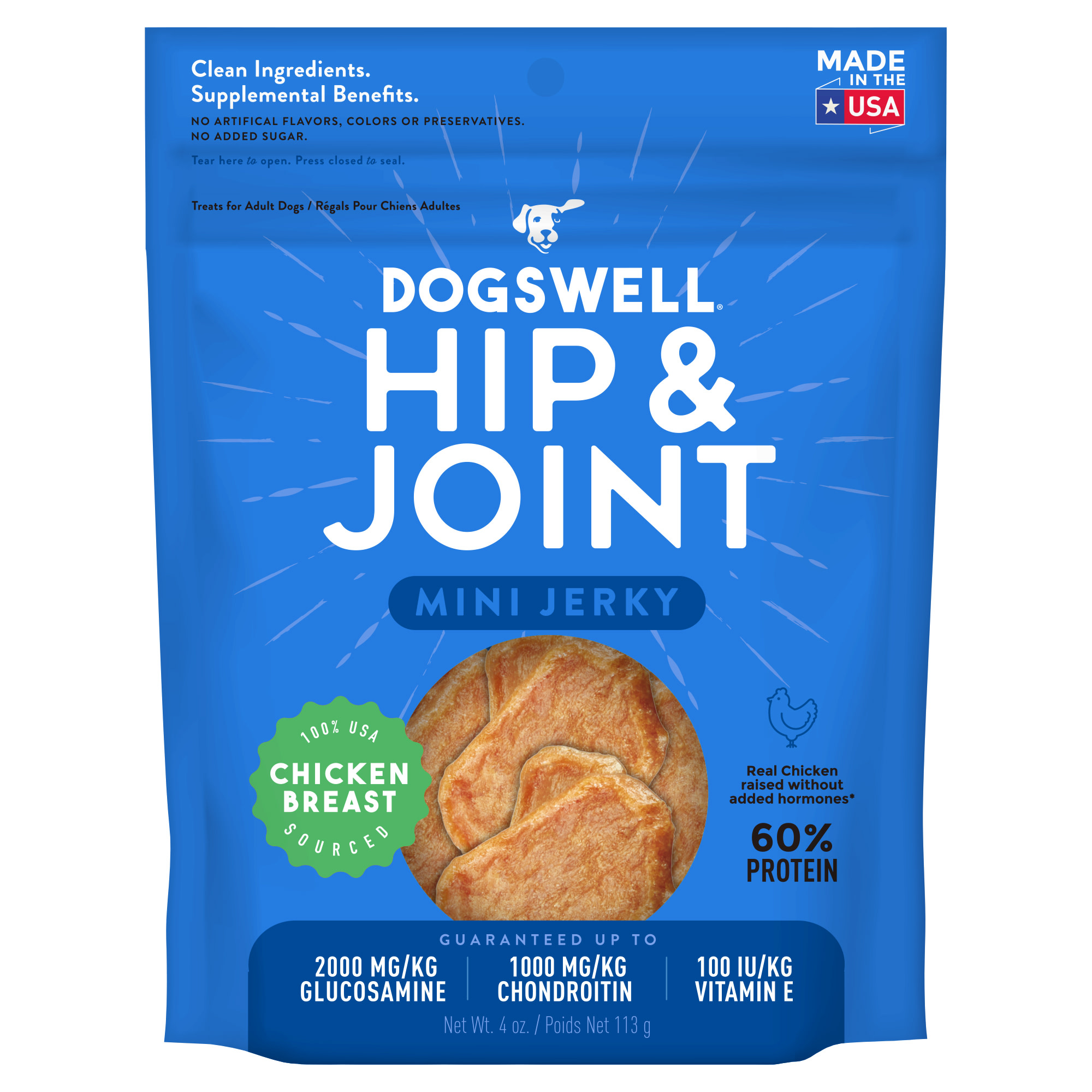 Dogswell Hip  Joint Jerky Minis Grain-Free Chicken Breast for Dogs， 4 oz.