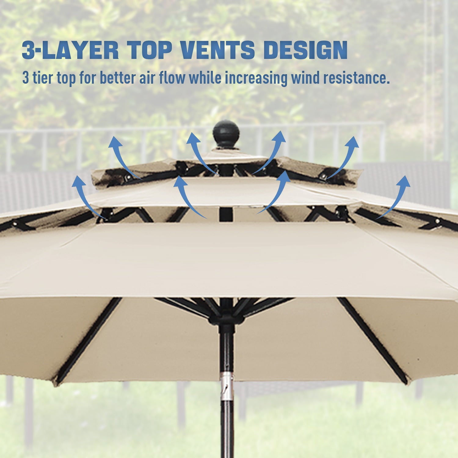 Autlaycil Patio Umbrella 10FT Outdoor Market Umbrella 3 Tiers Adjustable Crank and Tilt Khaki