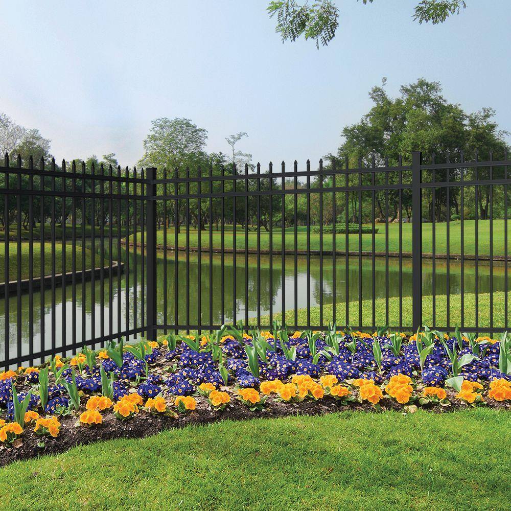 Barrette Outdoor Living Cascade Heavy-Duty 2-12 in. x 2-12 in. x 7-13 ft. Black Aluminum Fence Corner Post 73003524