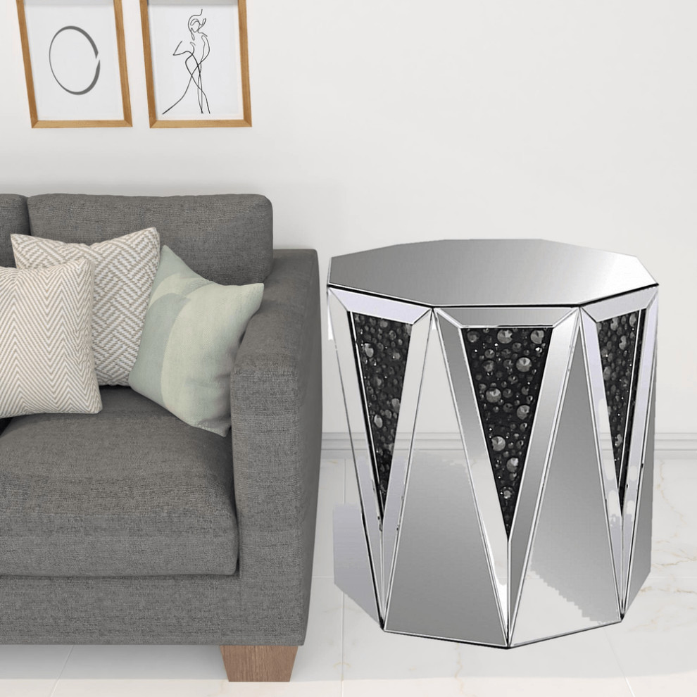 24 quotSilver And Faux Crystals Octagon Mirrored End Table   Contemporary   Side Tables And End Tables   by HomeRoots  Houzz