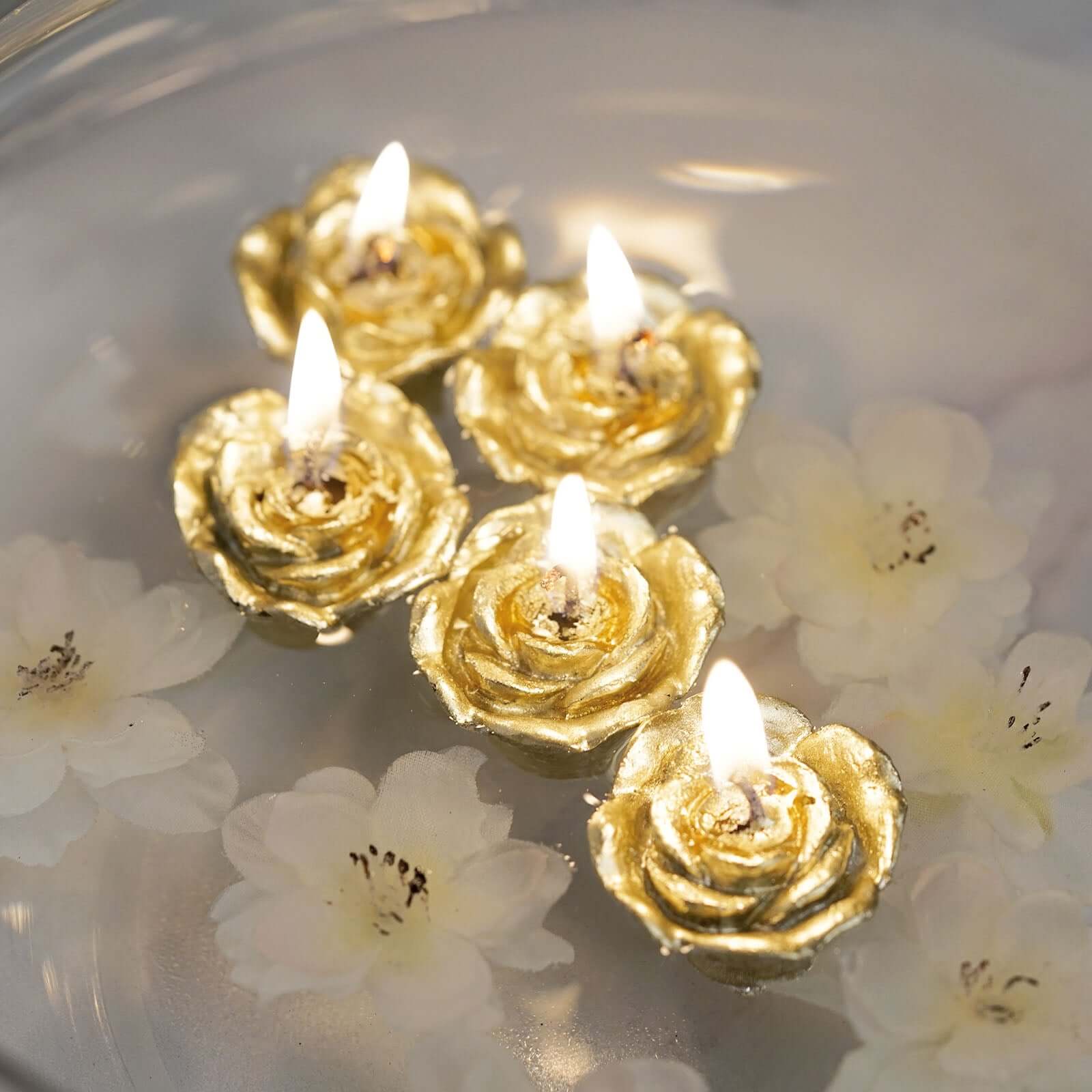 12 Pack Gold Mini Rose Flower Floating Candles Wedding Vase Fillers 1