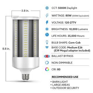 Feit Electric 500-Watt Equivalent Corn Cob E26 with E39 Mogul Adapter High Lumen HID Utility LED Light Bulb Daylight (5000K) (1-Bulb) C100005KLEDG3HDRP