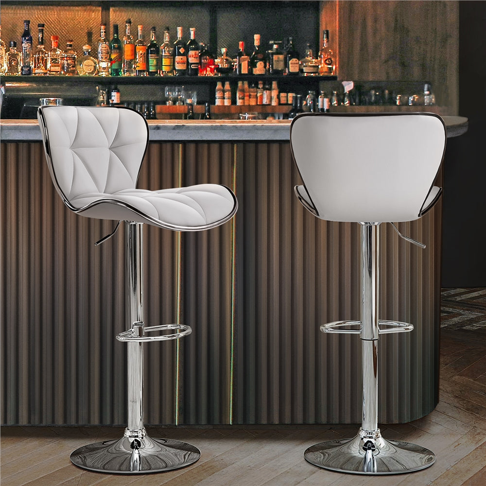 Yaheetech 2pcs Adjustable PU Leather Bar Stools， White