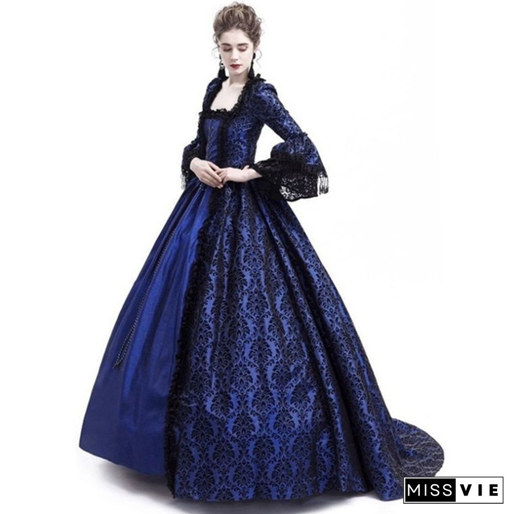 Vintage Medieval Palace Women Evening Party Dress Fancy Renaissance Pleuche Dress Retro Velvet Tailed Dress Party Costume