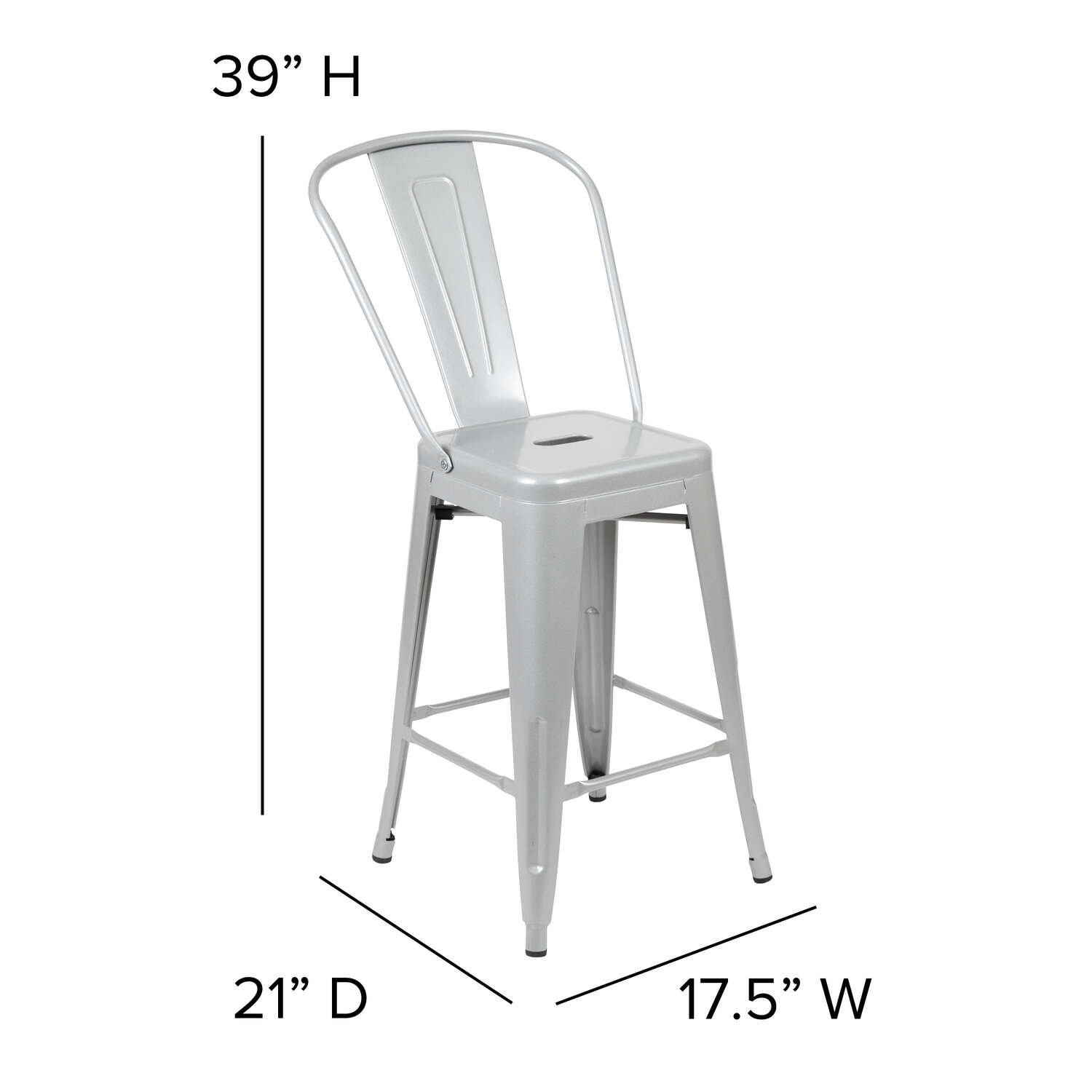 Flash Furniture 1 pc Silver Galvanized Steel Contemporary Bar Stool