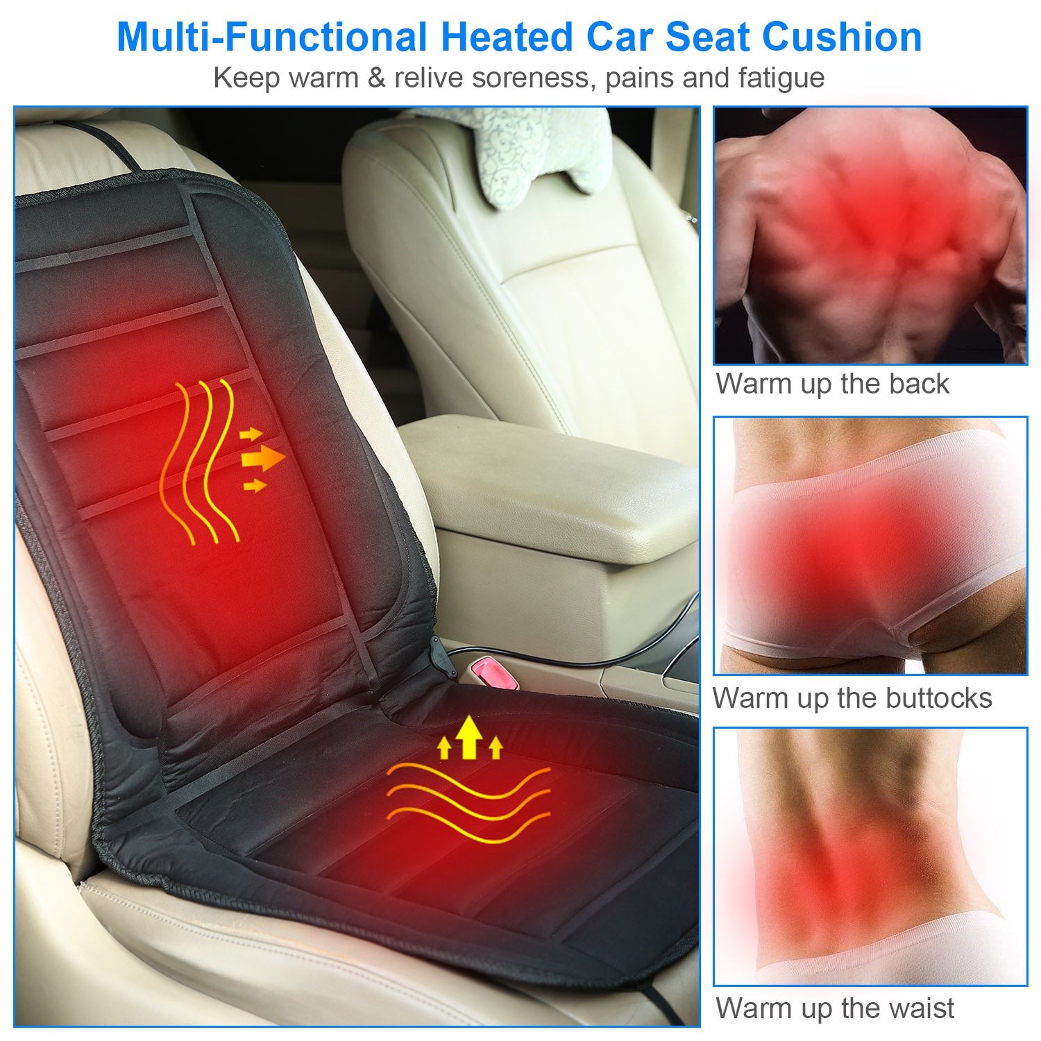 Heated Car Seat Cushion 12V Auto Seat Cover Warmer with Adjustable Temperature Controller for Cars Trucks Vans SUV