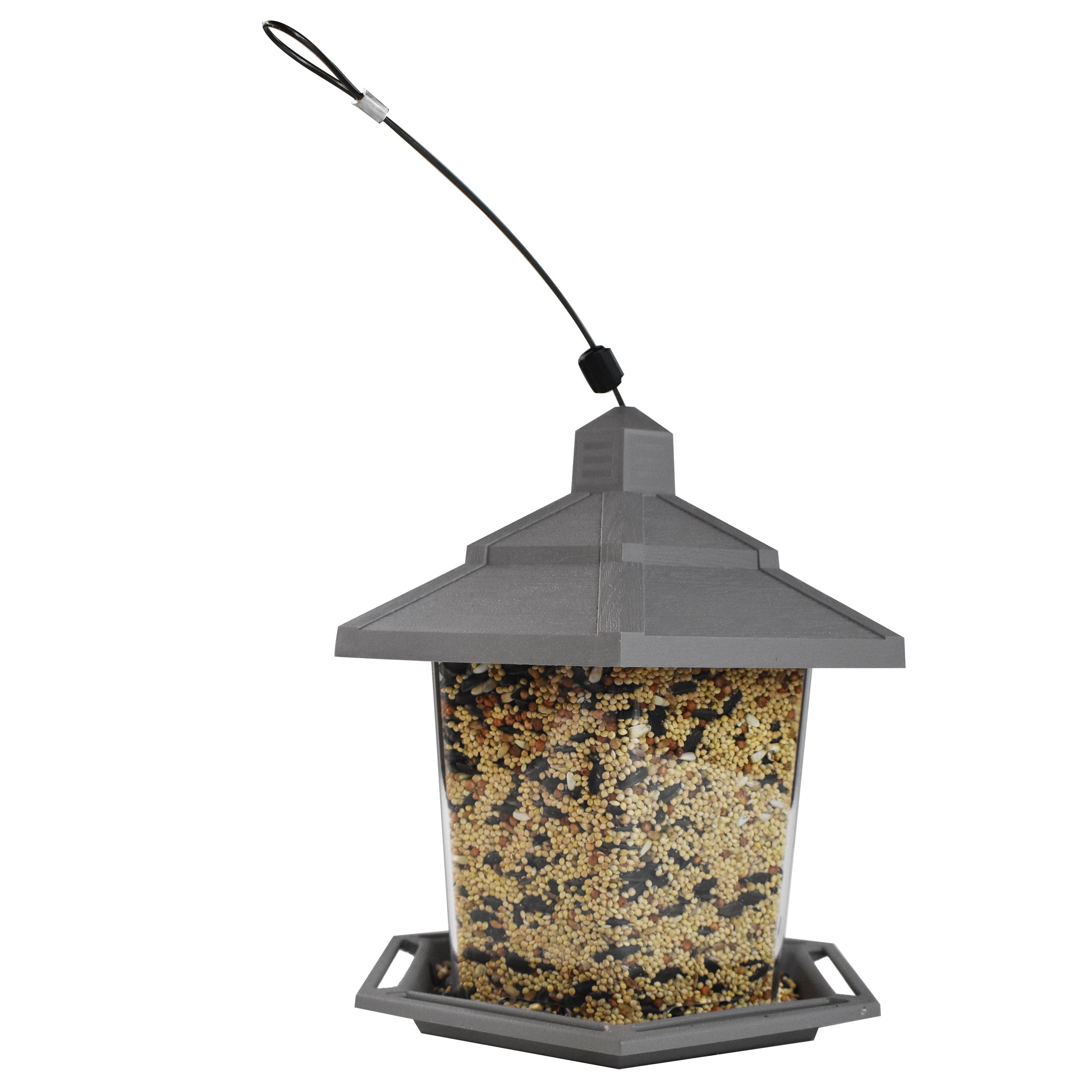 Pennington， Gray Plastic Hopper Chickadee Wild Bird Feeder， 2.5 lb. Capacity