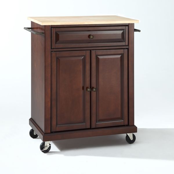 Compact Wood Top Kitchen Cart