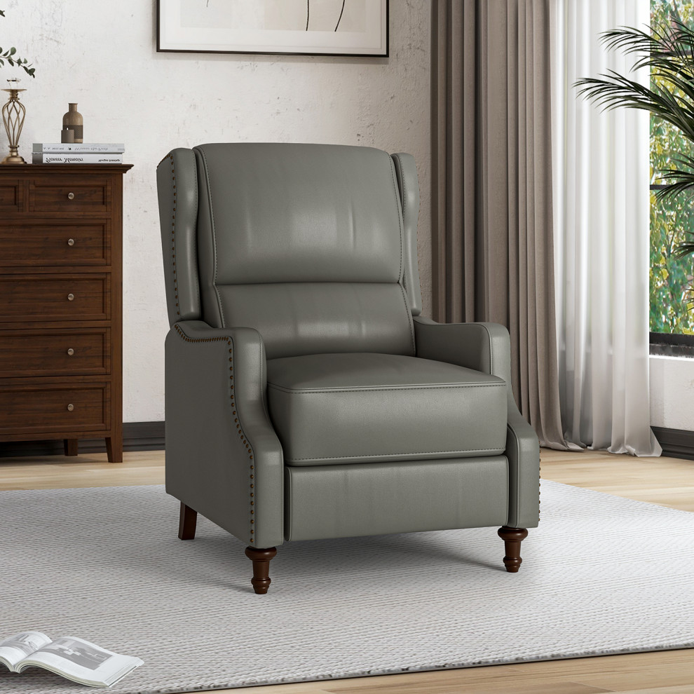 Traditional Genuine Leather Recliner With Nailhead Trims   Traditional   Recliner Chairs   by Karat Home  Houzz