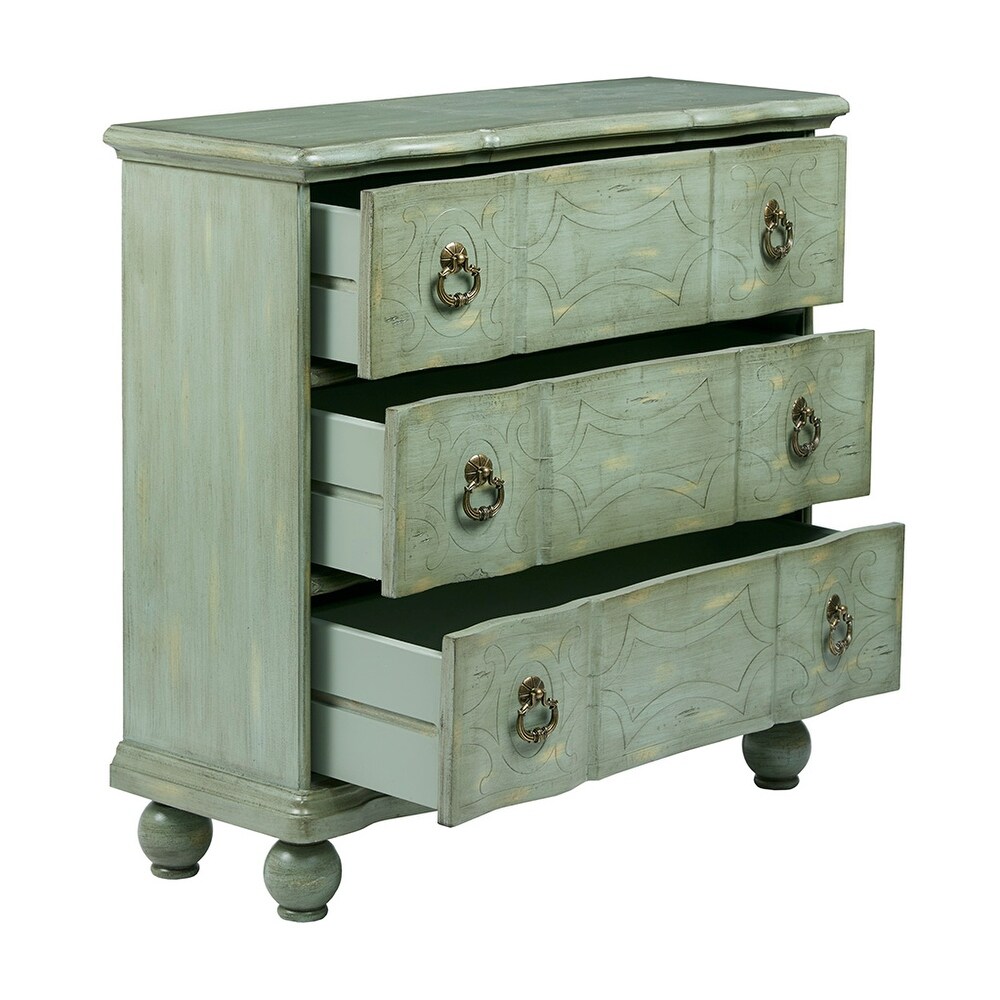 Scroll Wooden Chest with 3 Drawers in Green