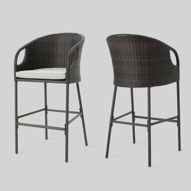 Doinica 2pk Wicker Outdoor Patio Barstool Brown Christopher Knight Home