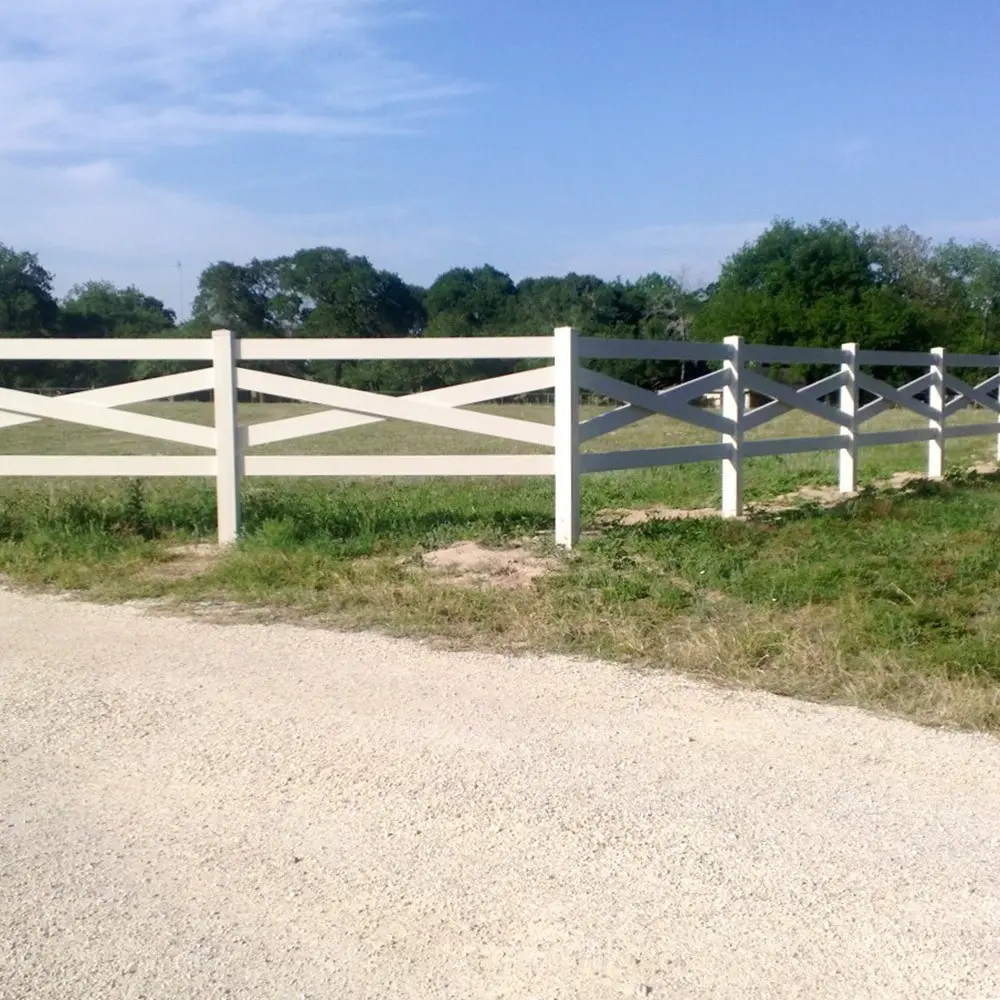 Factory Outlet Ranch Rail Fencing Horse Post Yard Garden Supplies Farm White Cross Rail Plastic PVC Vinyl Fence