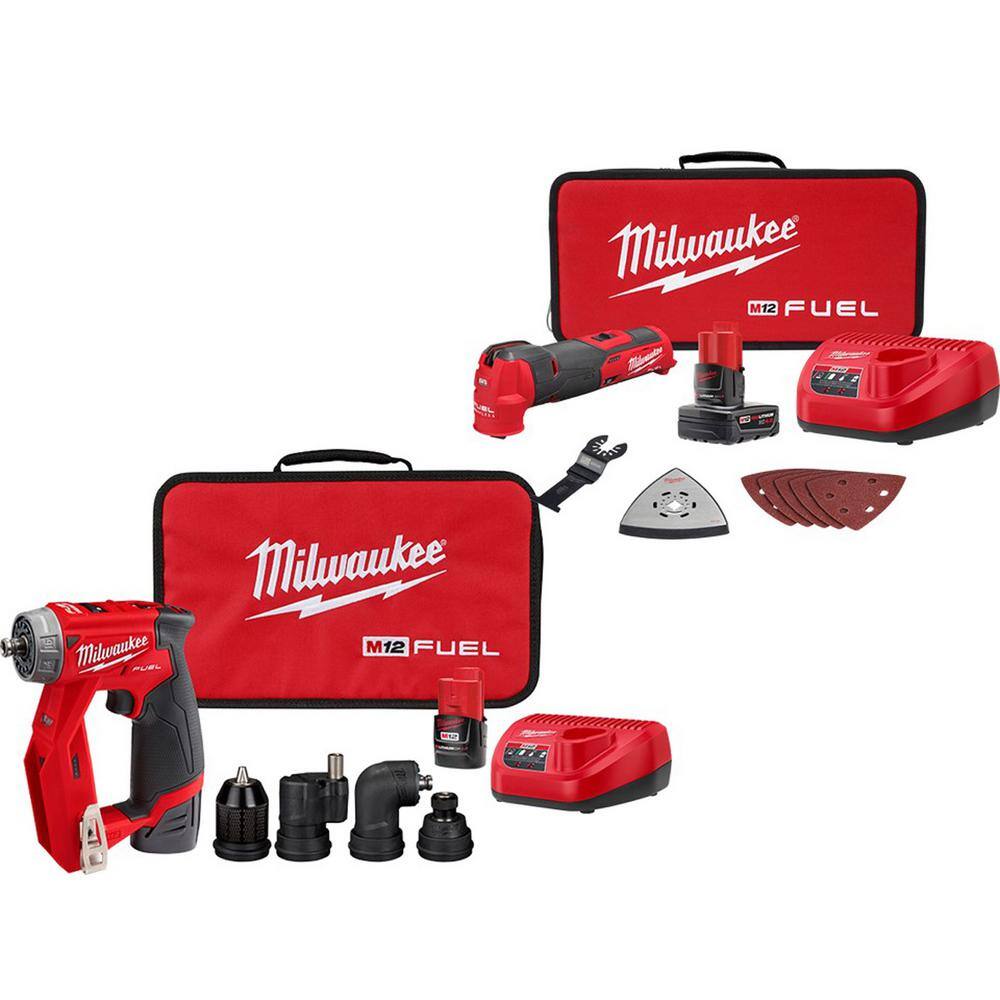 MW M12 FUEL 12V Lithium-Ion Brushless Cordless 4-in-1 Installation 38 in. Drill Driver Kit WM12 Multi-Tool Kit 2505-22-2526-21XC