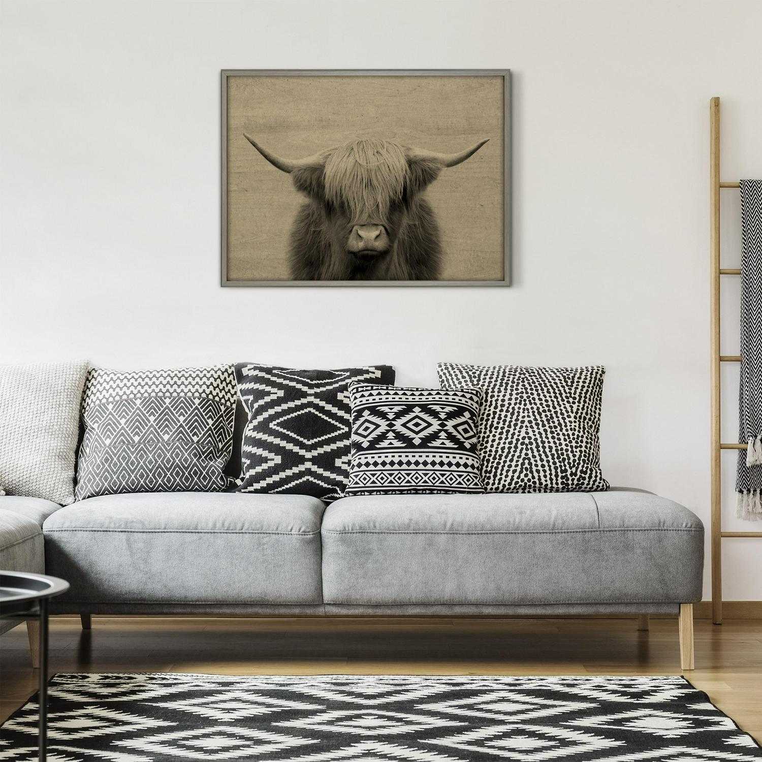 Kate and Laurel Blake Hey Dude Highland Cow Framed Printed Wood Wall Art by The Creative Bunch Studio 2421532 Graywash Chic Rustic Art for Wall  Crowdfused