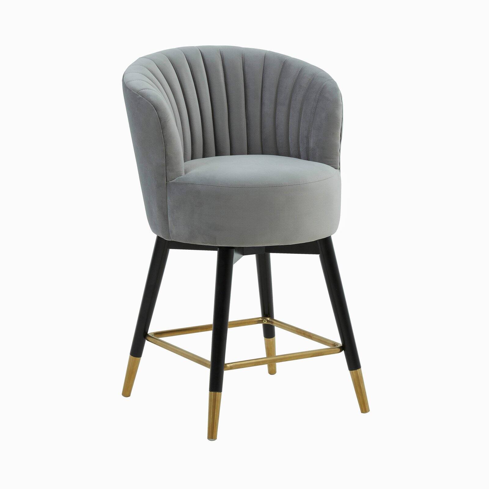 TOV Furniture Inspire Me Home Decor Liana Grey Velvet Swivel Counter Stool