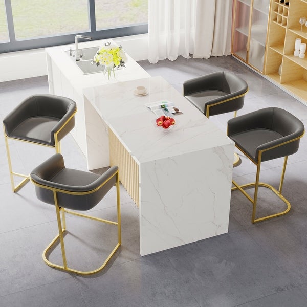 Modern Bar Stools Dining Chairs with Gold Frame， Set of 4