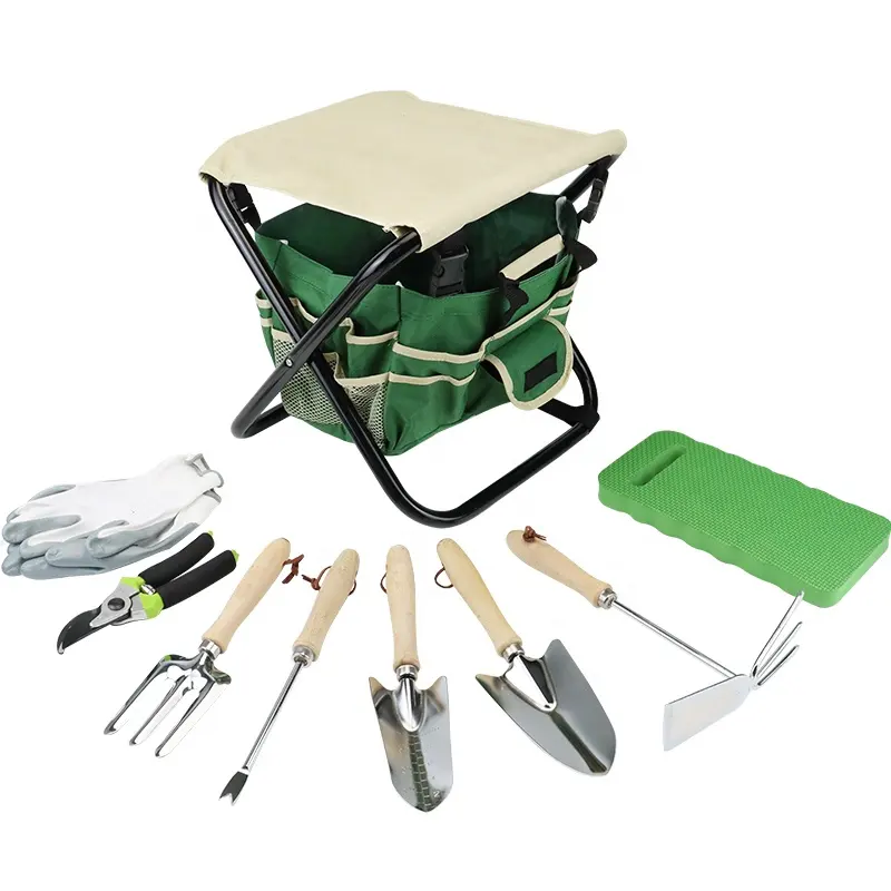 Foldable Chair and Garden tools Set with Kneeler  Nitrile Gloves and tools bag  Stool for Outdoor beach camping Fish Hiking