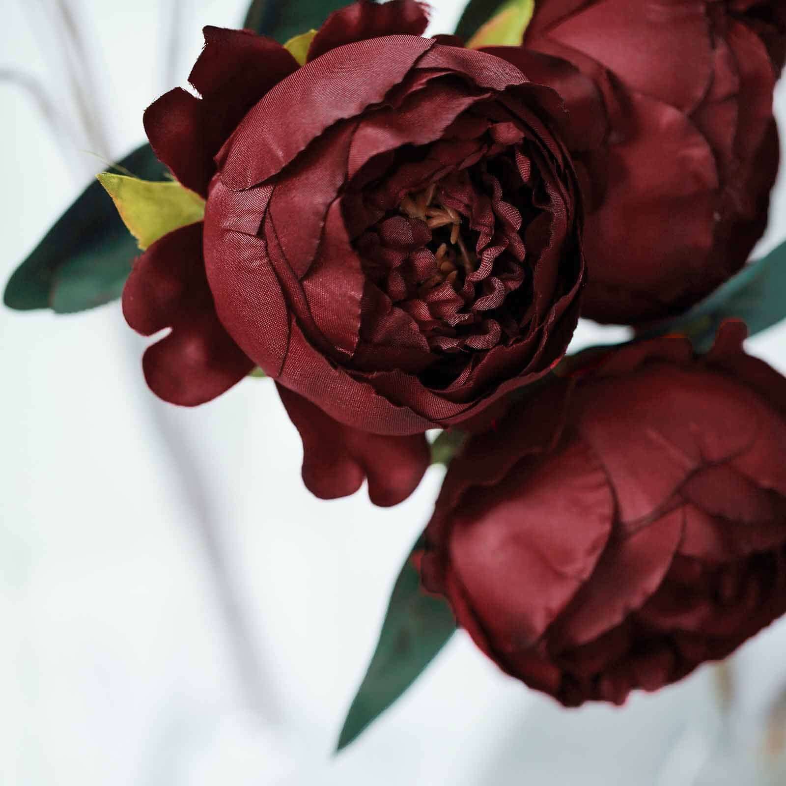 2 Bush Burgundy Artificial Silk Peony, Rose and Hydrangea Flower Bouquet