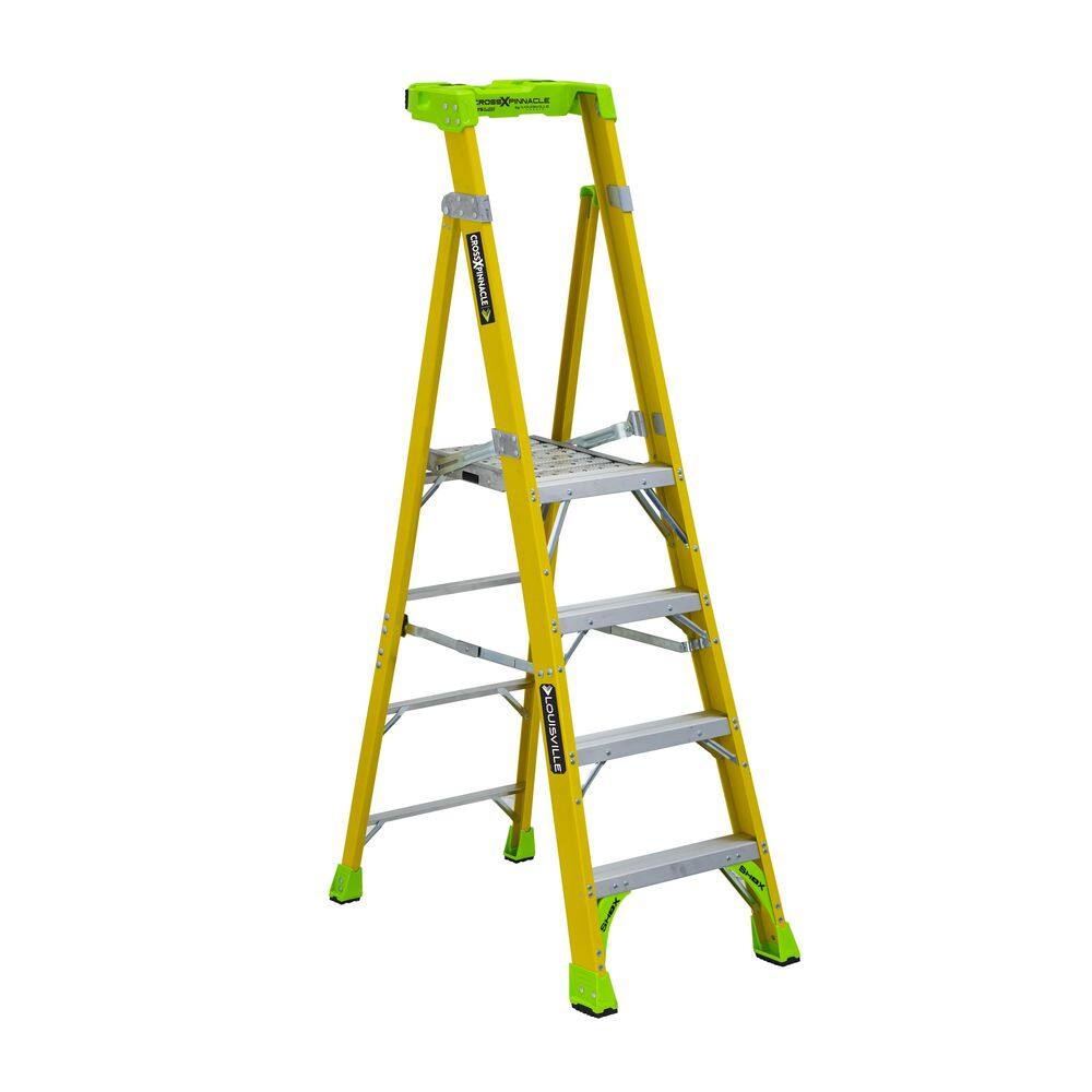 Louisville Ladder Cross Pinnacle 4 ft. Fiberglass Leaning Platform Step Ladder 10.42 ft. Reach 375 lb. Load Capacity IAA FCP1404HD