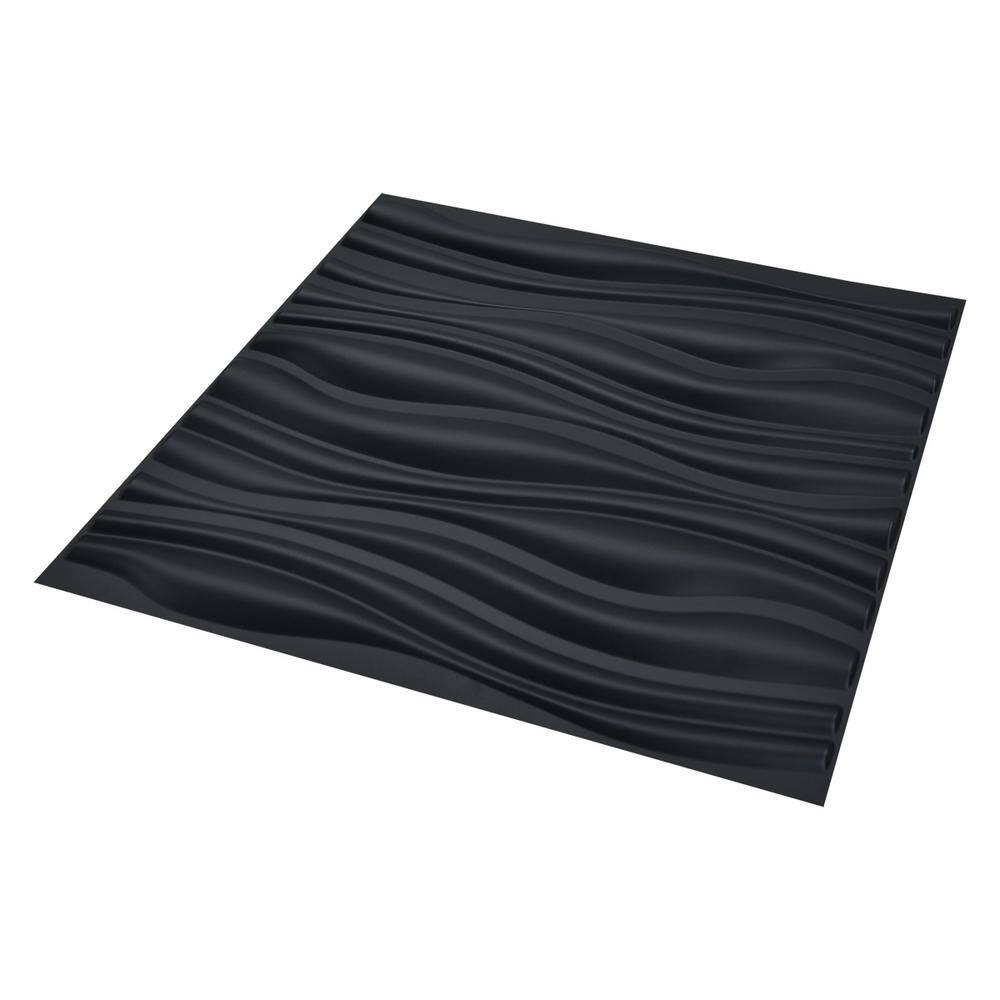 Art3dwallpanels Wave PVC Decorative Black Wall Panel for Living Room 19.7 in. x 19.7 in. x 1 in. (12-Pack) T10d037BK