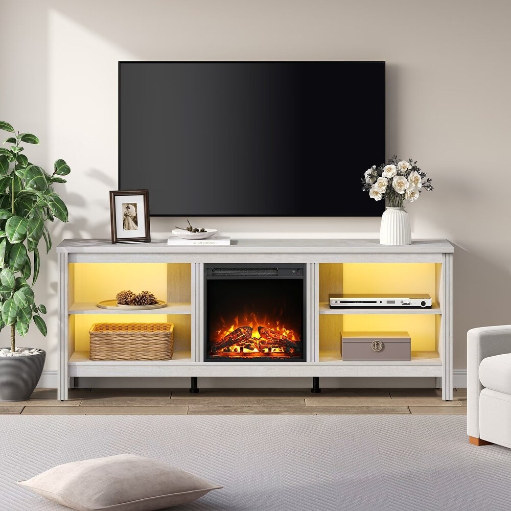 Wood Fireplace TV Stand for 75 Inch TV Entertainment Center  70 Inch