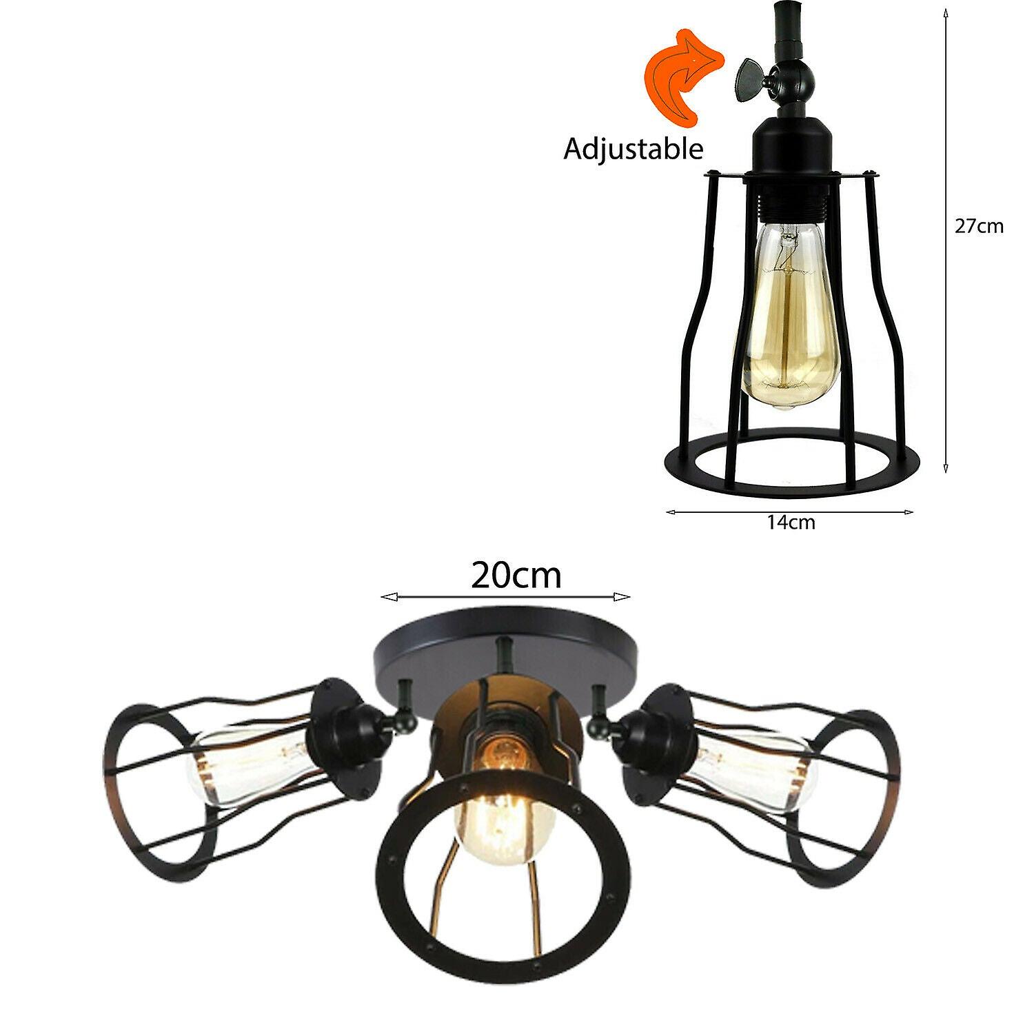 Ceiling light 3modern industrial cage style fitting metal flush mount~1377