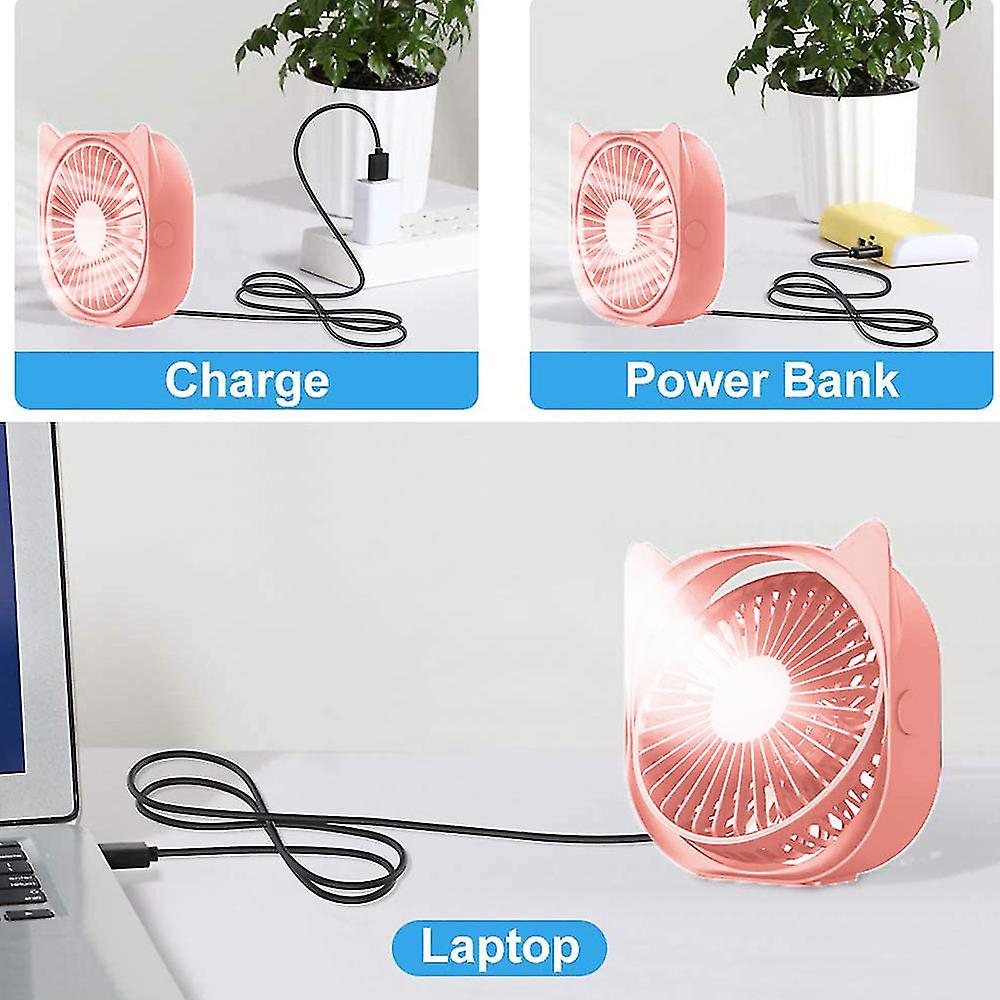 Small Personal Usb Desktop Cat Ear Fan， 3-speed Portable Desktop